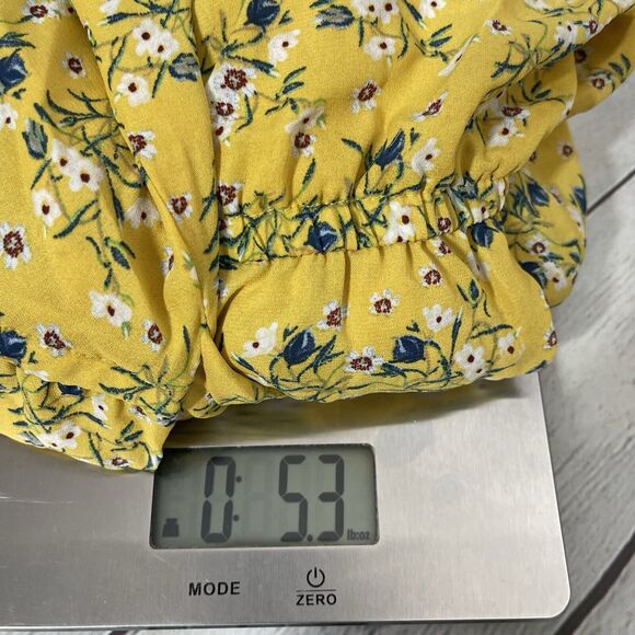 Max Studio Blouse Womens XL Yellow Floral Daisy Waist Belted Prairy Bohemian Top - Picture 12 of 12